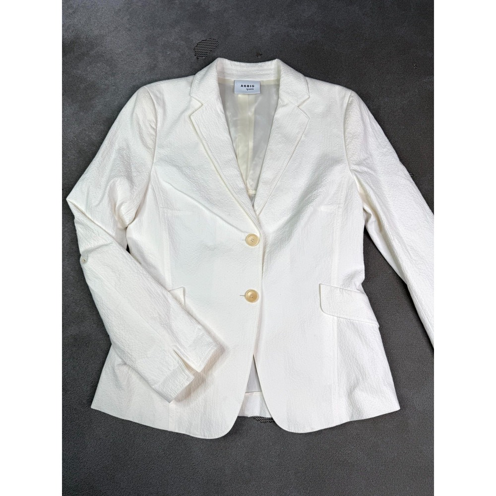 Akris Punto Blazer Jacket Womens 8 Off White Cotton Single Breasted Notch Lapel